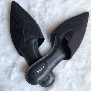 Black DKNY Pointed Toe Mule Flats
